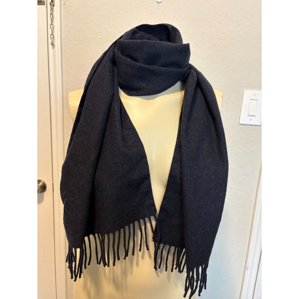 Jos A. Bank 100% Cashmere Scarf Fringe Navy Blue Quiet Luxury Soft